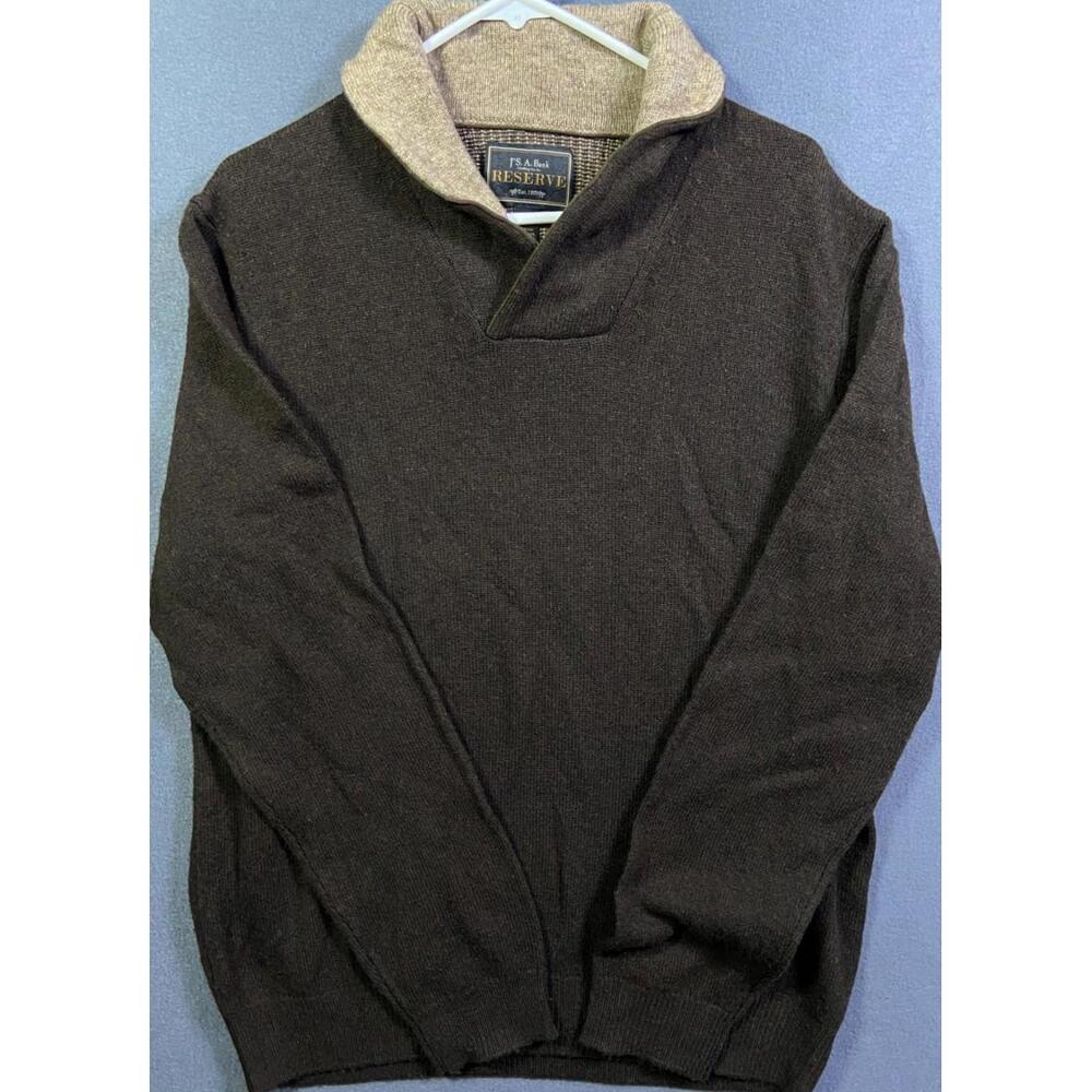 Jos A Bank Sweater Men XL Brown Tan Wool Blend Shawl Collar Knit Classic Reserve
